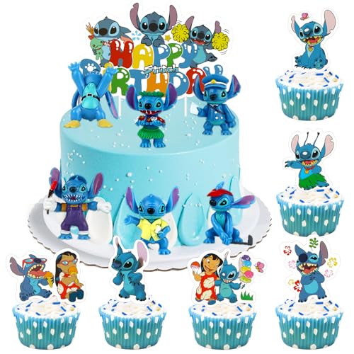 31 Stück Tortendeko, Sti-tch Toppers Geburtstag Kuchen Deko, Cupcake Figur Stitch Party Geburtstag Kinder Tortendeko Stit-ch Kuchendekoration Spielzeug von Powmag