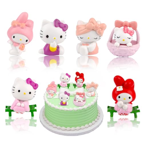 Mini He-llo Kitty Figuren, 6 Stück Kuchen Deko, San Figur Tortendeko, Cake Topper für Mädchen Geburtstagsdeko von Powmag