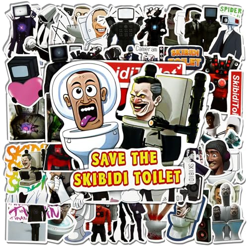 Skibidi Toilet Sticker, 100 Stück Aufkleber Kinder, Skippy Wasserfest Vinyl Graffiti Aufkleber für Koffer Skateboard Laptop Auto Kühlschrank Coole Stickers von Powmag