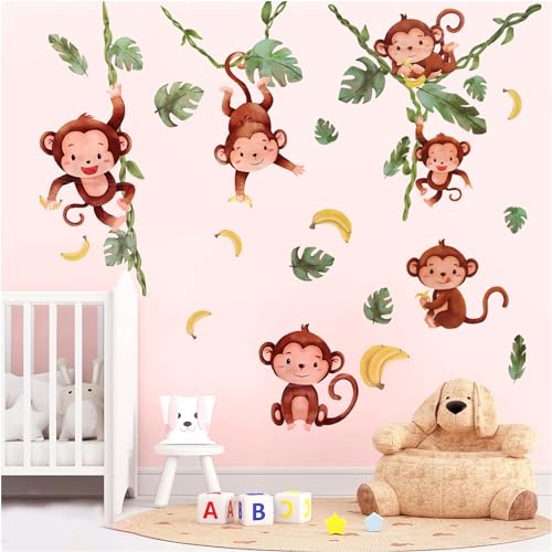 Wandtattoo Kinderzimmer, Wandsticker Affen Baum Dschungel, Affe Reben Waldtiere Wandaufkleber, Wanddeko für Kind Baby Junge Mädchen Schlafzimmer von Powmag