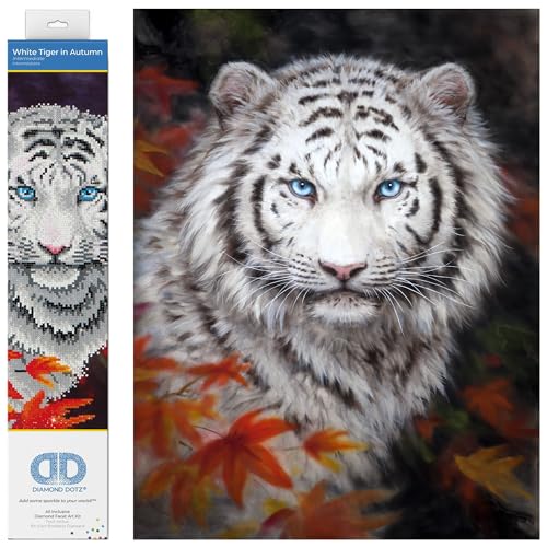 DIAMOND DOTZ DD7.006 - Original 5D Diamond Painting Set Weißer Tiger im Herbst, Kreativset mit 13.045 Diamant Mosaiksteinen, Malset 35,5 x 46 cm, DIY Komplettset für Erwachsene und Kinder ab 8 Jahren von DIAMOND DOTZ