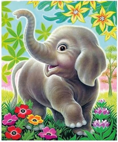 Diamond Painting Set, Bild mit Motiv Elefant mit Blüten und Zubehör, Bastelset zum Malen mit Glitzersteinchen, für Kinder ab 5 Jahren von Pracht Creatives Hobby