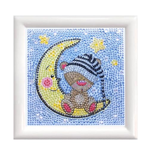 Diamond Painting Set, Bild mit Motiv Mond mit Teddy und Zubehör, Bastelset zum Malen mit Glitzersteinchen, für Kinder ab 5 Jahren von Pracht Creatives Hobby