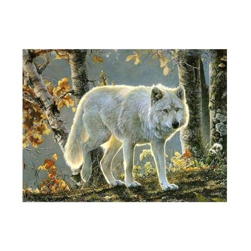 Diamond Painting Set, Bild mit Motiv weißer Wolf und Zubehör, Bastelset zum Malen mit Glitzersteinchen, für Kinder ab 5 Jahren von Pracht Creatives Hobby