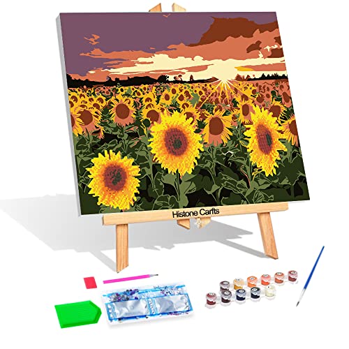 Diamond Painting & Malen nach Zahlen, 2 in 1 Set Motiv Sonnenblumen, Bildgröße ca. 44 x 33 cm, Bastelset zum Malen mit Acrylfarben und Glitzersteinchen für Kinder ab 8 Jahren von Pracht Creatives Hobby