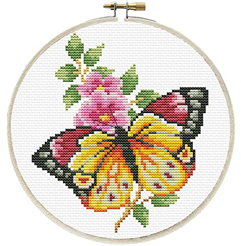 Ladybird Stickset Butterfly Bouquet, Langstich-Set mit Stick-Rahmen Ø 15,2 cm, Komplett-Set für ein rundes Stickbild, handwerkliches Hobby für Erwachsene und Kinder ab 8 Jahren von Pracht Creatives Hobby