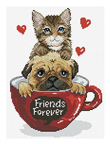 Ladybird Stickset Friends Forever, Kreuzstich-Set ca. 17,5 x 24,7 cm, Komplett-Set für ein eckiges Stickbild, handwerkliches Hobby für Erwachsene und Kinder ab 8 Jahren von Pracht Creatives Hobby