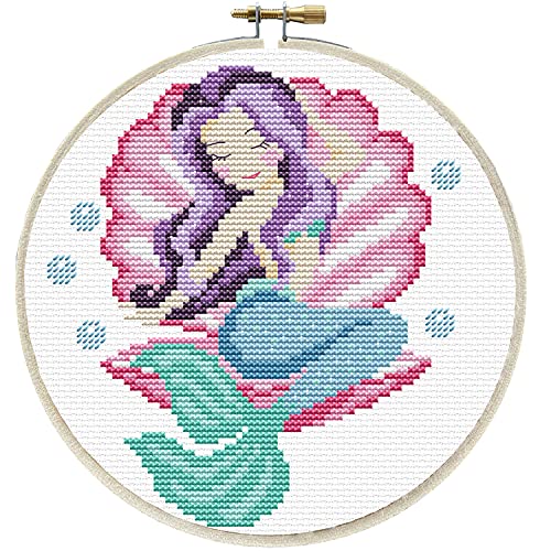 Ladybird Stickset Mermaid Dreams, Langstich-Set mit Stick-Rahmen Ø 15,2 cm, Komplett-Set für ein rundes Stickbild, handwerkliches Hobby für Erwachsene und Kinder ab 8 Jahren von Pracht Creatives Hobby