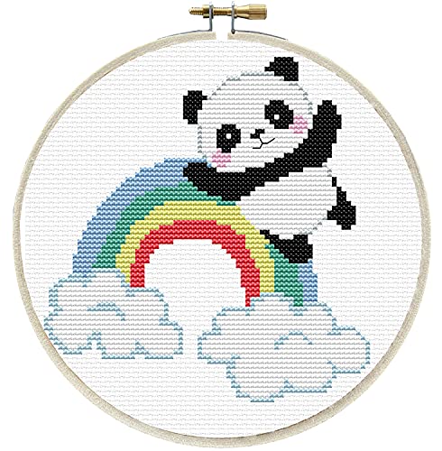 Ladybird Stickset Rainbow Panda, Langstich-Set mit Stick-Rahmen Ø 15,2 cm, Komplett-Set für ein rundes Stickbild, handwerkliches Hobby für Erwachsene und Kinder ab 8 Jahren von Pracht Creatives Hobby