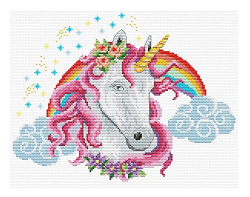 Ladybird Stickset Rainbow Unicorn, Kreuzstich-Set ca. 26,6 x 21 cm, Komplett-Set für ein eckiges Stickbild, handwerkliches Hobby für Erwachsene und Kinder ab 8 Jahren von Pracht Creatives Hobby