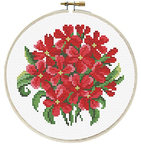 Ladybird Stickset Red Bouquet, Langstich-Set mit Stick-Rahmen Ø 15,2 cm, Komplett-Set für ein rundes Stickbild, handwerkliches Hobby für Erwachsene und Kinder ab 8 Jahren von Pracht Creatives Hobby