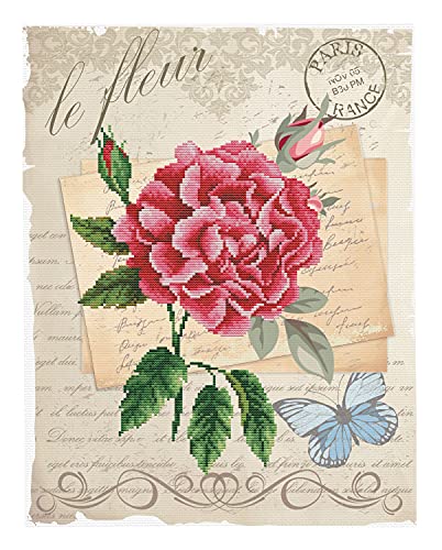 Ladybird Stickset Rose Bloom, Kreuzstich-Set ca. 35,7 x 45,7 cm, Komplett-Set für ein eckiges Stickbild, handwerkliches Hobby für Erwachsene und Kinder ab 8 Jahren von Pracht Creatives Hobby