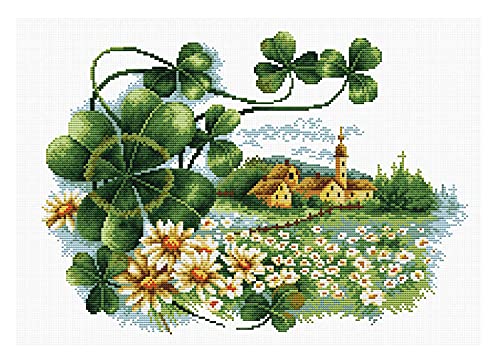 Ladybird Stickset Scenery Clover, Kreuzstich-Set ca. 35 x 25 cm, Komplett-Set für ein eckiges Stickbild, handwerkliches Hobby für Erwachsene und Kinder ab 8 Jahren von Pracht Creatives Hobby