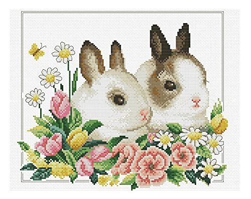 Ladybird Stickset Spring Bunnies, Kreuzstich-Set ca. 26,3 x 22,5 cm, Komplett-Set für ein eckiges Stickbild, handwerkliches Hobby für Erwachsene und Kinder ab 8 Jahren von Pracht Creatives Hobby