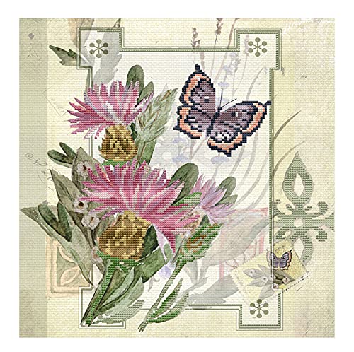 Ladybird Stickset Thistle Bouquet, Kreuzstich-Set ca. 32,2 x 32,2 cm, Komplett-Set für ein eckiges Stickbild, handwerkliches Hobby für Erwachsene und Kinder ab 8 Jahren von Pracht Creatives Hobby