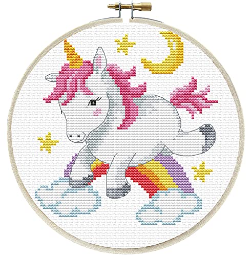 Ladybird Stickset Unicorn Frolic, Langstich-Set mit Stick-Rahmen Ø 15,2 cm, Komplett-Set für ein rundes Stickbild, handwerkliches Hobby für Erwachsene und Kinder ab 8 Jahren von Pracht Creatives Hobby