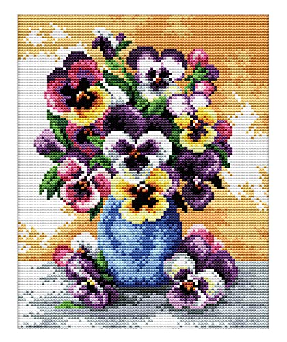 Ladybird Stickset Vase of Pansies, Kreuzstich-Set ca. 17 x 22 cm, Komplett-Set für ein eckiges Stickbild, handwerkliches Hobby für Erwachsene und Kinder ab 8 Jahren von Pracht Creatives Hobby