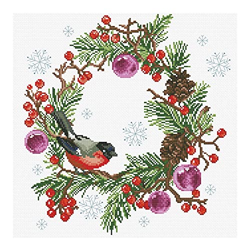 Ladybird Stickset Winter Wreath, Kreuzstich-Set ca. 28,3 x 30 cm, Komplett-Set für ein eckiges Stickbild, handwerkliches Hobby für Erwachsene und Kinder ab 8 Jahren von Pracht Creatives Hobby