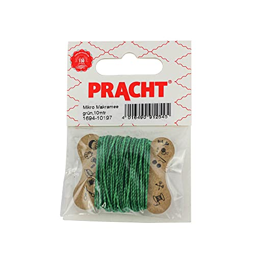 Pracht Creatives Hobby 1694-10197 Mikro Makramee, gewachstes Polyester-Garn 1 mm im Farbton Grün, Länge ca. 10 m, ideal für Bastel-Projekte, zur Schmuckherstellung und Dekoration von Pracht Creatives Hobby