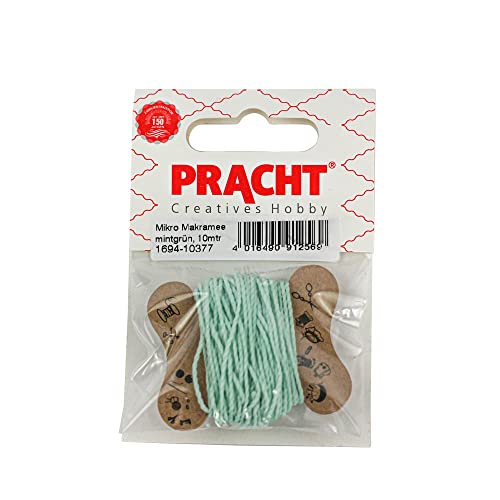 Pracht Creatives Hobby 1694-10377 Mikro Makramee, gewachstes Polyester-Garn 1 mm im Farbton Mintgrün, Länge ca. 10 m, ideal für Bastel-Projekte, zur Schmuckherstellung und Dekoration von Pracht Creatives Hobby