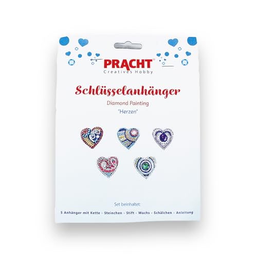 Pracht Creatives Hobby 6044-50011 Diamond Painting Schlüsselanhänger, Motiv Herzen, Bastelset zum Gestalten von 5 Anhängern mit Glitzersteinchen, für Kinder ab 5 Jahren von Pracht Creatives Hobby