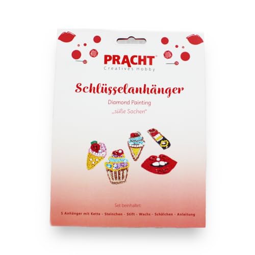 Pracht Creatives Hobby 6044-50031 Diamond Painting Schlüsselanhänger, Motiv Süße Sachen, Bastelset zum Gestalten von 5 Anhängern mit Glitzersteinchen, für Kinder ab 5 Jahren von Pracht Creatives Hobby