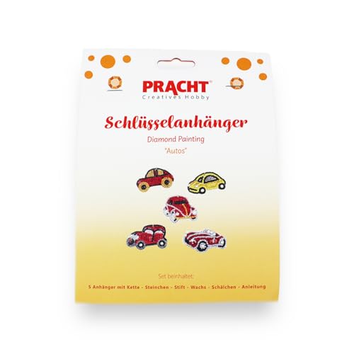 Pracht Creatives Hobby 6044-50041 Diamond Painting Schlüsselanhänger, Motiv Autos, Bastelset zum Gestalten von 5 Anhängern mit Glitzersteinchen, für Kinder ab 5 Jahren von Pracht Creatives Hobby