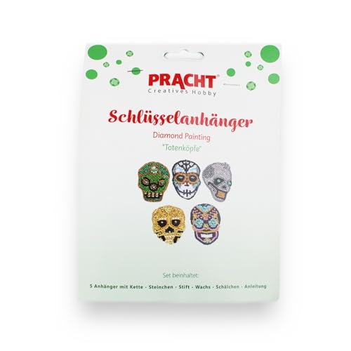 Pracht Creatives Hobby 6044-50051 Diamond Painting Schlüsselanhänger, Motiv Totenköpfe, Bastelset zum Gestalten von 5 Anhängern mit Glitzersteinchen, für Kinder ab 5 Jahren von Pracht Creatives Hobby