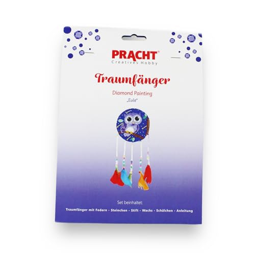 Pracht Creatives Hobby 6045-15011 Diamond Painting Traumfänger, Motiv Eule, Bastelset zum Gestalten eines Traumfängers mit Glitzersteinchen, für Kinder ab 5 Jahren von Pracht Creatives Hobby