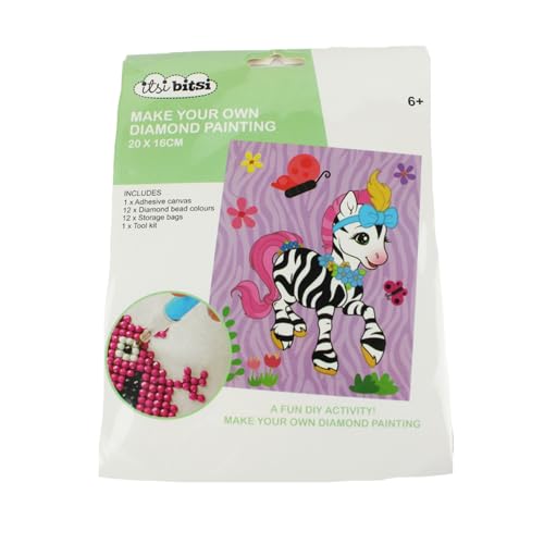 Pracht Creatives Hobby 6050-20041 Diamond Painting Set, Motiv Zebra, inkl. Zubehör, Größe ca. 20 x 16 cm, Bastelset zum Malen mit Glitzersteinchen für Kinder ab 5 Jahren von Pracht Creatives Hobby