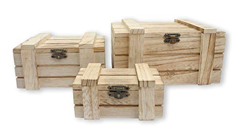 Pracht Creatives Hobby 7667-18541 Holzkisten 3er Set, Schatztruhen in 3 verschiedenen Größen mit aufklappbarem Deckel, zur Aufbewahrung, Dekoration oder als Geschenk von Pracht Creatives Hobby