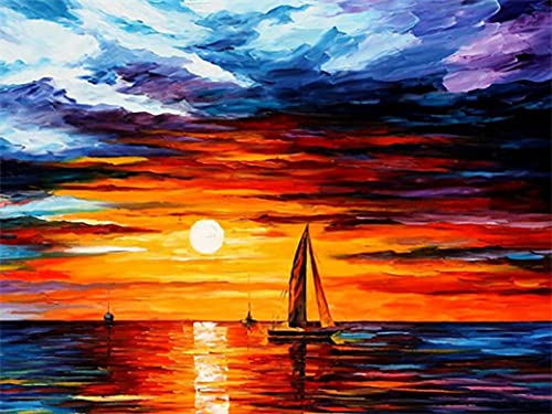 Diamond Painting Set, Bild mit Motiv Segelschiff im Sonnenuntergang und Zubehör, Größe ca. 35 x 25 cm, Bastelset zum Malen mit Glitzersteinchen für Kinder ab 5 Jahren von Pracht Creatives Hobby