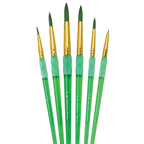 Royal & Langnickel - Rundpinselset für Kinder, Synthetik Pinsel in 6 Größen, grün gefärbt, mit gerundeten Borsten und Soft-Touch-Gummierung für kleine Detailarbeiten und feines Zeichnen von Pracht Creatives Hobby