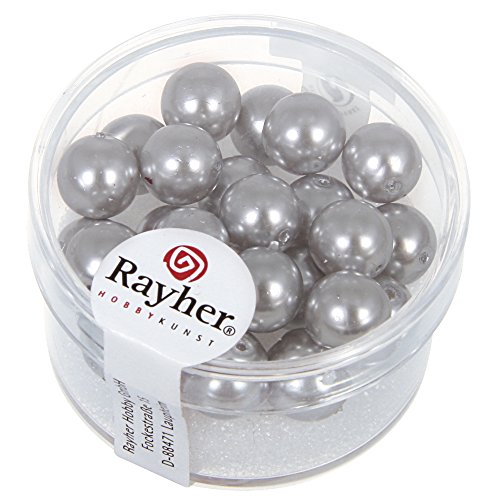 Rayher 14402561 Renaissance Glaswachsperlen, Ø 8 mm, silbergrau, Dose 25 Stück von Pracht