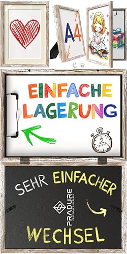 Pradure Bilderrahmen Kinderzeichnungen A4 Weiß aus Holz, Bilderrahmen für Kinderzeichnungen, Bilderrahmen wechseln Kinderzeichnungen, Wechselrahmen für Zeichnungen. Foto- und Kunstlagerung. von Pradure