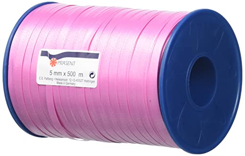 Präsent C.E. PATTBERG Geschenkband pink, 500 Meter Ringelband 5 mm zum Basteln, Dekorieren & Verpacken von Geschenken zu jedem Anlass von Präsent