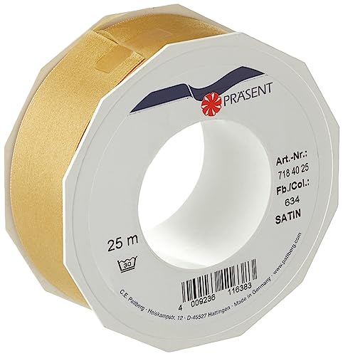 PRÄSENT C.E. Pattberg Satin Gold, 25 m Satinband zum Einpacken von Geschenken, 40 mm Breite, Geschenkband zum Dekorieren & Basteln, Dekoband, Anlass von PRÄSENT