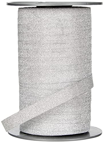 PRÄSENT POLY GLITTER Ringelband silber, 100 m leicht kräuselndes Geschenkband, 10 mm Breite, Dekoband zum Basteln & Einpacken von Geschenken, für festliche Anlässe von Morex Ribbon