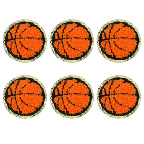 6 Stück Basketball-Aufnäher zum Aufbügeln, goldene Kanten, Chenille-Flicken, zum Aufbügeln, Basketball, Sportabzeichen, bestickte Applikationen für Kleidung, Hüte, Socken, Rucksäcke von Prasacco