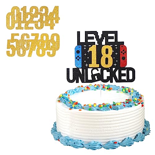 Gamer Cake Topper, Prasacco Tortendeko Geburtstag, Glitzer Spiel Themen Kuchenaufsatz DIY-Alterszahlen Kuchendekoration Happy Birthday Cupcake Topper mit 2 Stück Essen Papier Stick von Prasacco