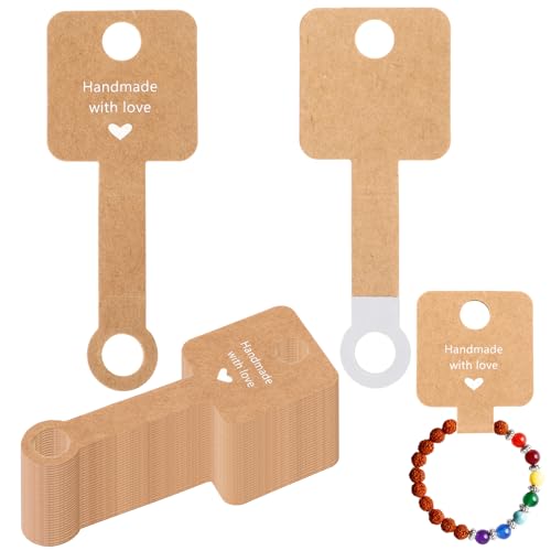 Prasacco 100 Stück Selbstklebende Armband Display Karten, 10 x 4 cm Schmuck Display Karten Selbstklebende Displaykarte aus Kraftpapier für Armbänder, Halsketten, Fußkettchen, Haargummis (Braun) von Prasacco