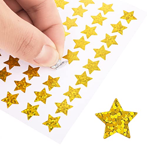 Prasacco 1350 Stück/30 Blätter Sterne Aufkleber, Goldenen Glitzer Sternen Aufkleber Selbstklebend Dekorative Stern Aufkleber für Scrapbooking, Grußkarten, Geschenke, Basteln, Studentenpreise (1,2 cm) von Prasacco