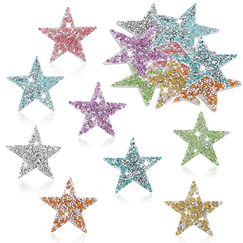 Prasacco 16 Stück bunte Strass-Stern-Patches, Bling Iron on Star Patches Strass Glitzer Stern Patches Applikationen für DIY Kleidung Jeans Hut Reparatur Dekoration von Prasacco