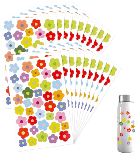 Prasacco 18 Blatt Blumen Aufkleber, Bunte Mini Blumen Sticker Wasserdichte Niedliche Blumen Dekorations Aufkleber für Sammelalben, Notizblöcke, Fahrräder, Autos, Motorräder, Wasserbecher, Laptops von Prasacco