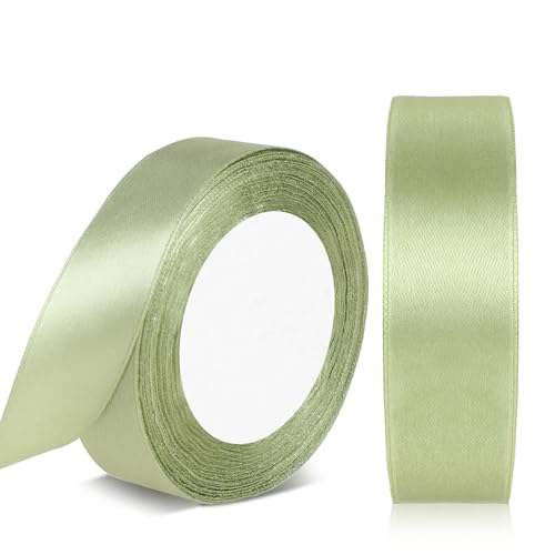 Prasacco 2 Rollen Schleifenband Grün, 20m x 2,5cm Geschenkband Grün aus Polyester Salbeigrün Dekoband für Geschenkverpackungen, Handwerkliche Herstellung, Geburtstagsdekoration und Hochzeitsdekoration von Prasacco