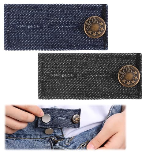 Prasacco 2 Stück Hosenbunderweiterung, 8.3×3.5cm Elastische Knopfverlängerung für Hosen Hosenknopf Verstellbare Verlängerung für Damen und Herren Jeans Röcke Hosen Umstandshose(Schwarz, Marineblau) von Prasacco