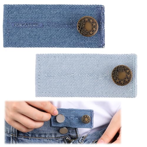 Prasacco 2 Stück Hosenbunderweiterung, 8.3×3.5cm Elastische Knopfverlängerung für Hosen Hosenknopf Verstellbare Verlängerung für Damen und Herren Jeans Röcke Hosen Umstandshose(dunkelblau, hellblau) von Prasacco