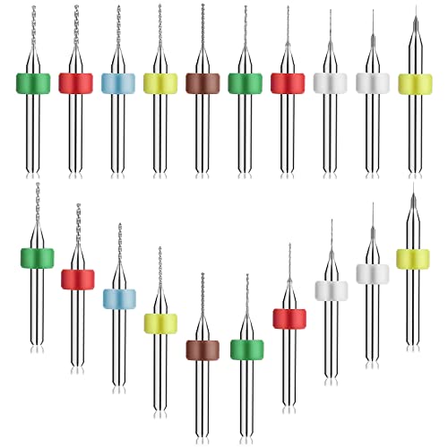 Prasacco 20 Stück Micro Bohrer Set, 0,1mm - 1mm Wolframstahl Micro Spiralbohrer PCB Druckplatine Gravierbohrer Bits Set für rauen Stein, Schmuck, Stanzen, Gravur (10 Größe, Gemischte Farbe) von Prasacco