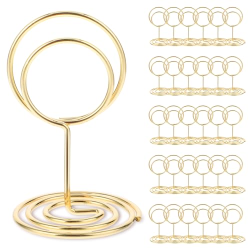 Prasacco 30 Stück Tischnummernhalter, Metall Tischkartenhalter Fotohalter Kleine Menükartenhalter Mini-Tischnummernhalter Runder Gold Namenskarten Halter für Hochzeiten, Jubiläen, Partys von Prasacco