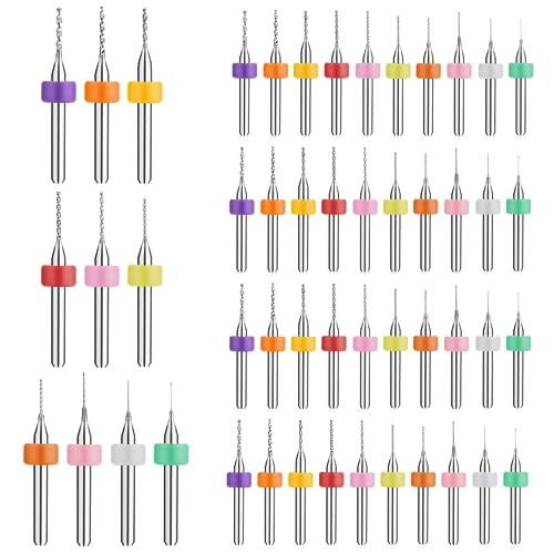 Prasacco 50 Stück Micro Bohrer Set, 0,3mm-1,2mm Wolframstahl Micro Spiralbohrer PCB Druckplatine Gravierbohrer Bits Set für rauen Stein, Schmuck, Stanzen, Gravur (10 Größe, Gemischte Farbe) von Prasacco